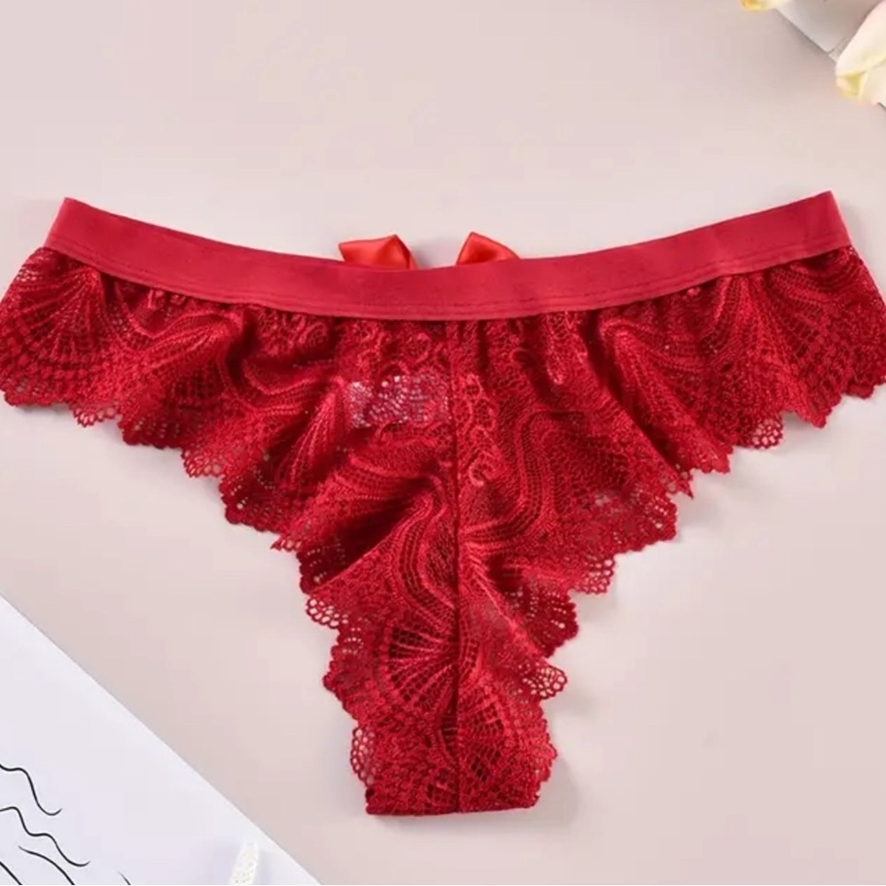 New sexy red bow lace thong panty women’s​​ - Picture 2 of 6